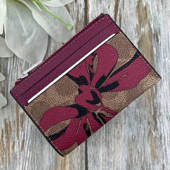 Coach Card Holder Wallet In Signature Canvas With Bow Print Bag Purse - Picture 4 of 17